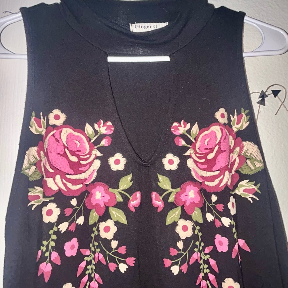 Ginger G Black Midi Dress with Pink Floral Embroidery - Picture 2 of 3